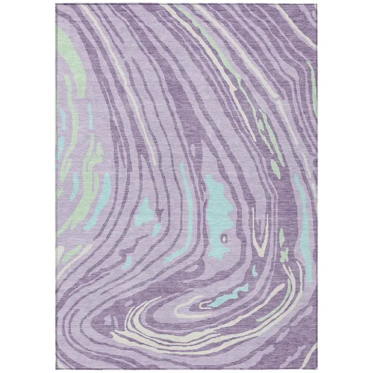 8' X 10' Lavender Sky Blue And Ivory Abstract Washable Indoor Outdoor Area Rug