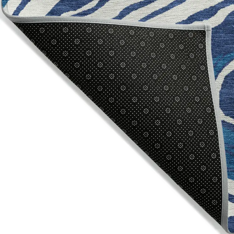 8' X 10' Navy Blue Teal Blue And Ivory Abstract Washable Indoor Outdoor Area Rug
