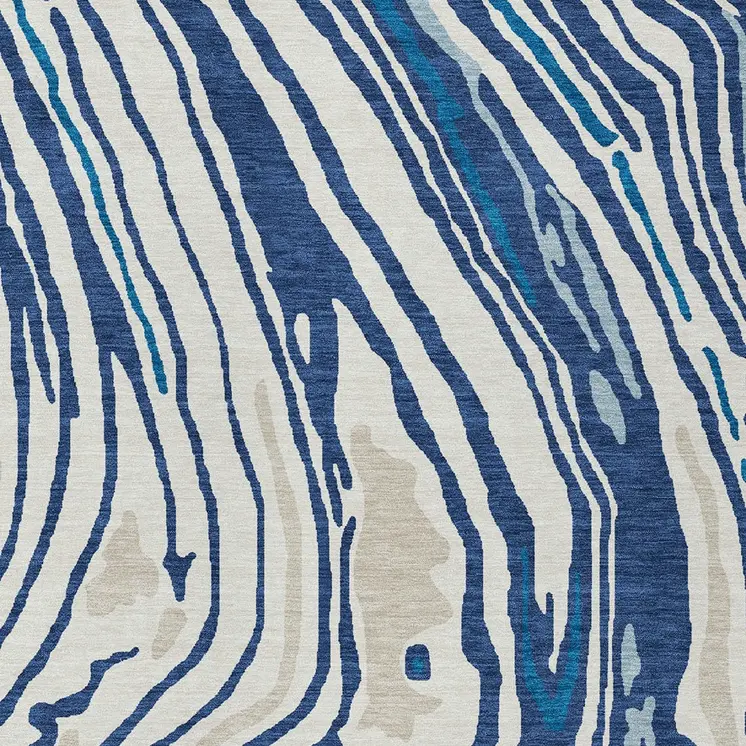 9' X 12' Navy Blue Teal Blue And Ivory Abstract Washable Indoor Outdoor Area Rug