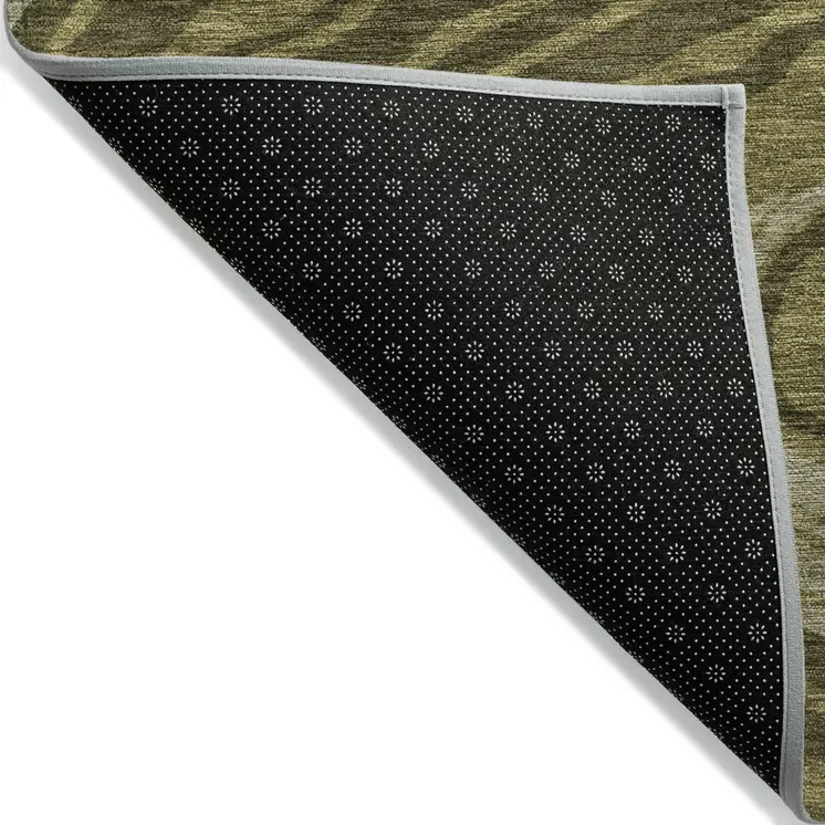 8' Olive Green And Beige Round Abstract Washable Indoor Outdoor Area Rug