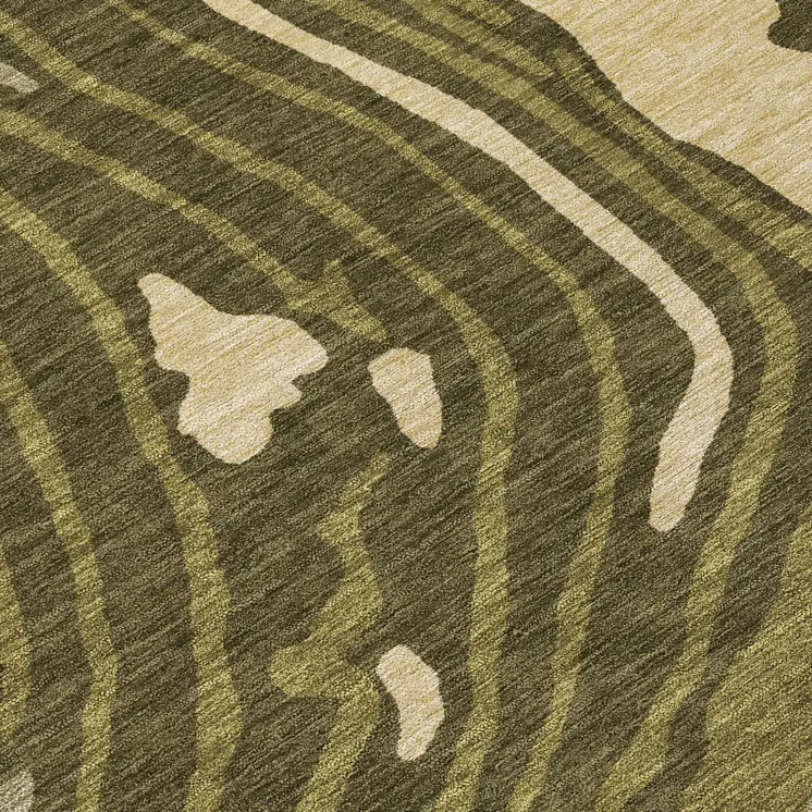 8' Olive Green And Beige Round Abstract Washable Indoor Outdoor Area Rug