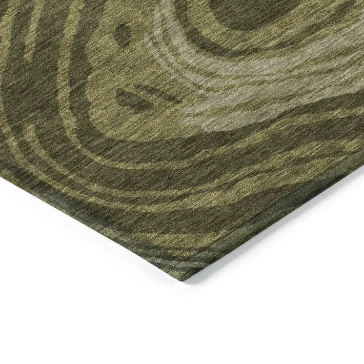 8' X 10' Olive Green And Beige Abstract Washable Indoor Outdoor Area Rug