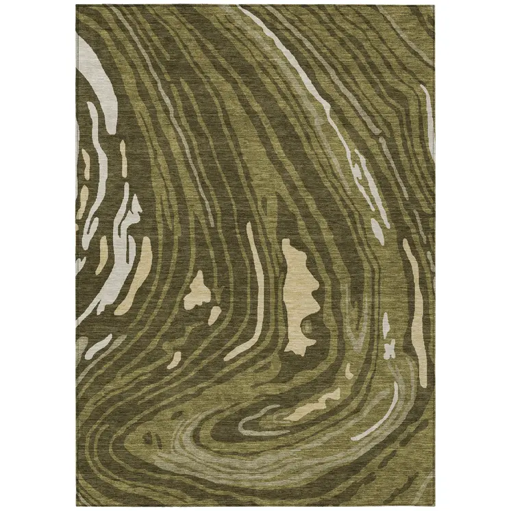 10' X 14' Olive Green And Beige Abstract Washable Indoor Outdoor Area Rug