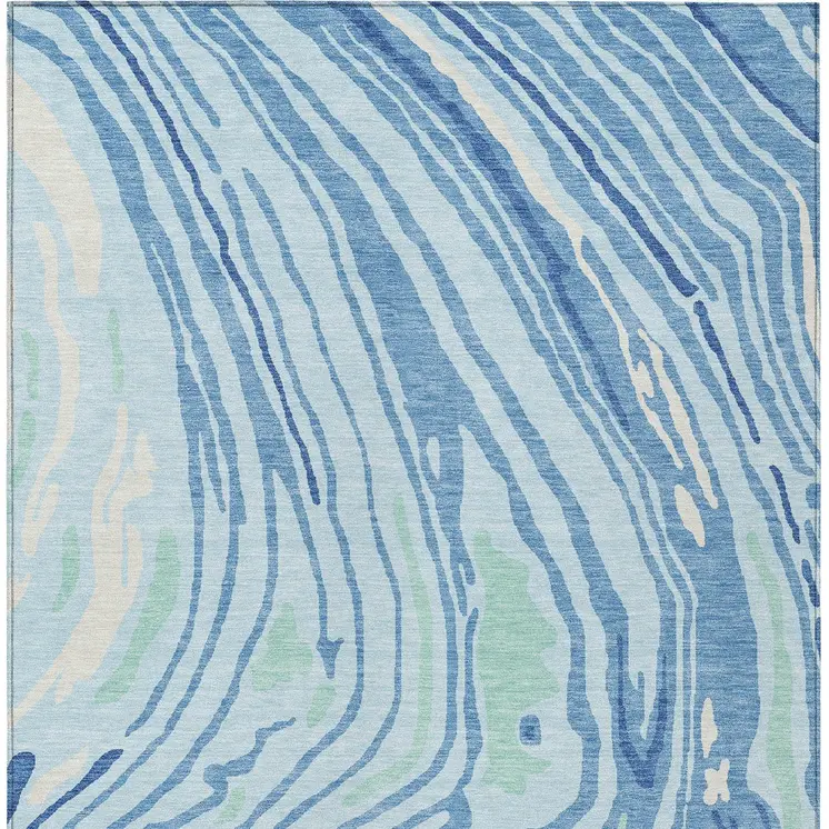 5' X 8' Sky Blue Green And Ivory Abstract Washable Indoor Outdoor Area Rug