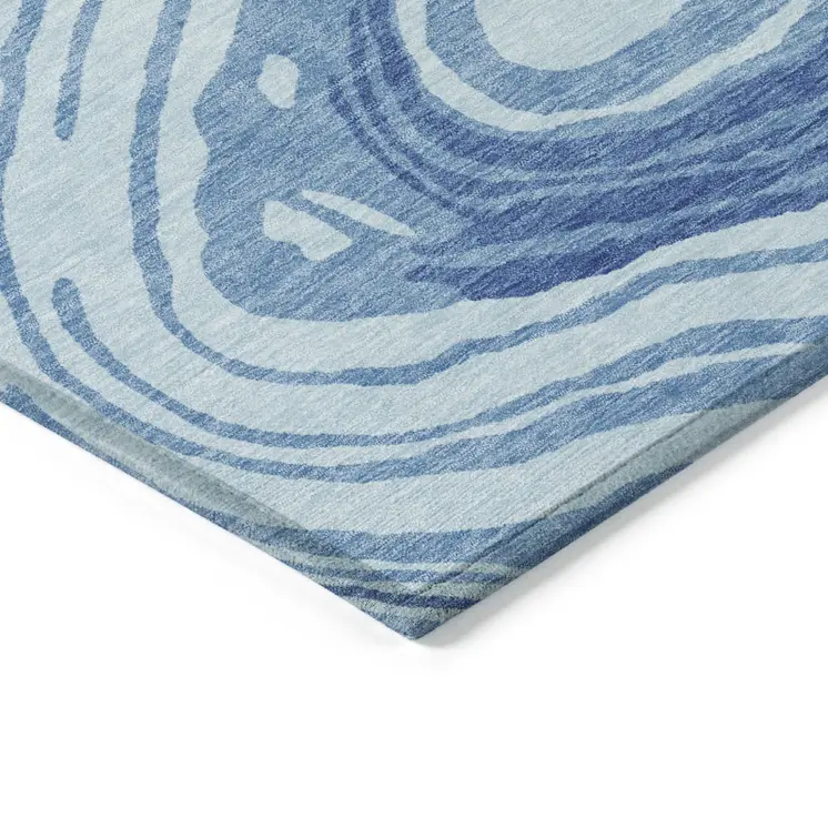 8' Sky Blue Green And Ivory Round Abstract Washable Indoor Outdoor Area Rug