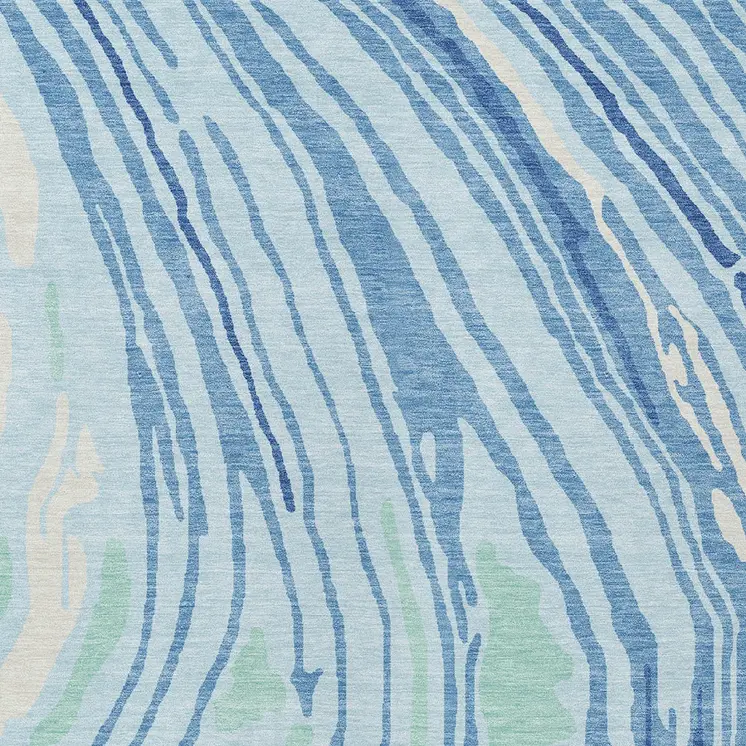 8' X 10' Sky Blue Green And Ivory Abstract Washable Indoor Outdoor Area Rug