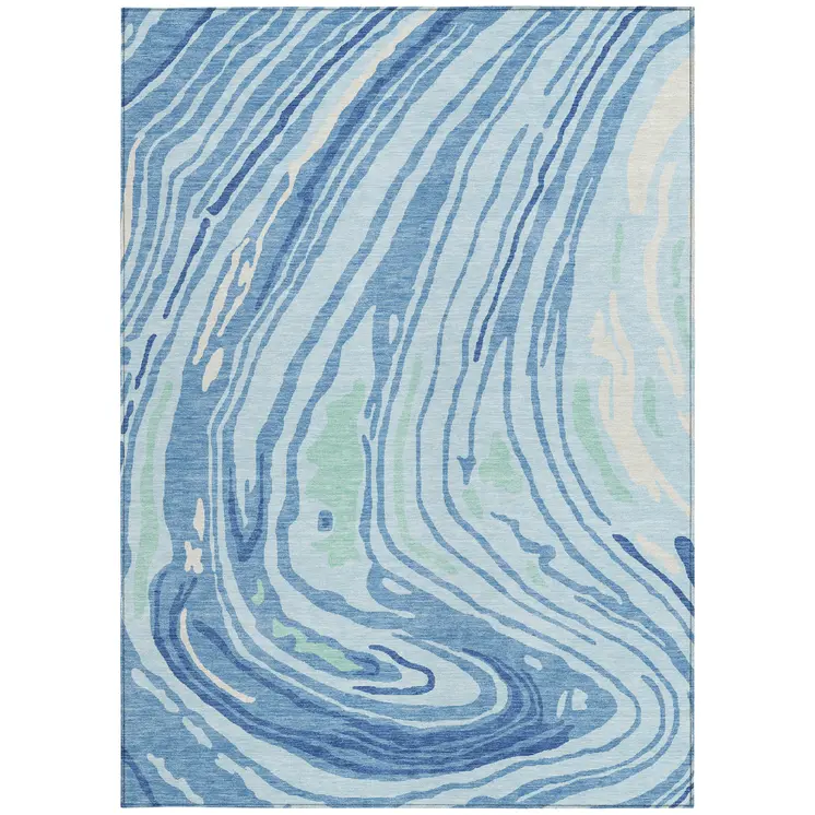 9' X 12' Sky Blue Green And Ivory Abstract Washable Indoor Outdoor Area Rug