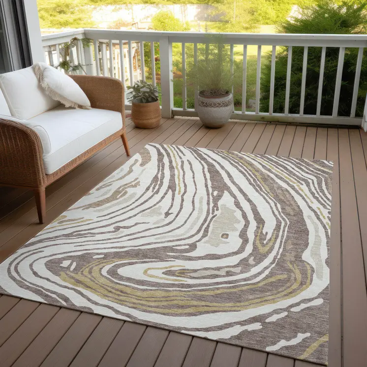 5' X 8' Taupe Brown And Beige Abstract Washable Indoor Outdoor Area Rug