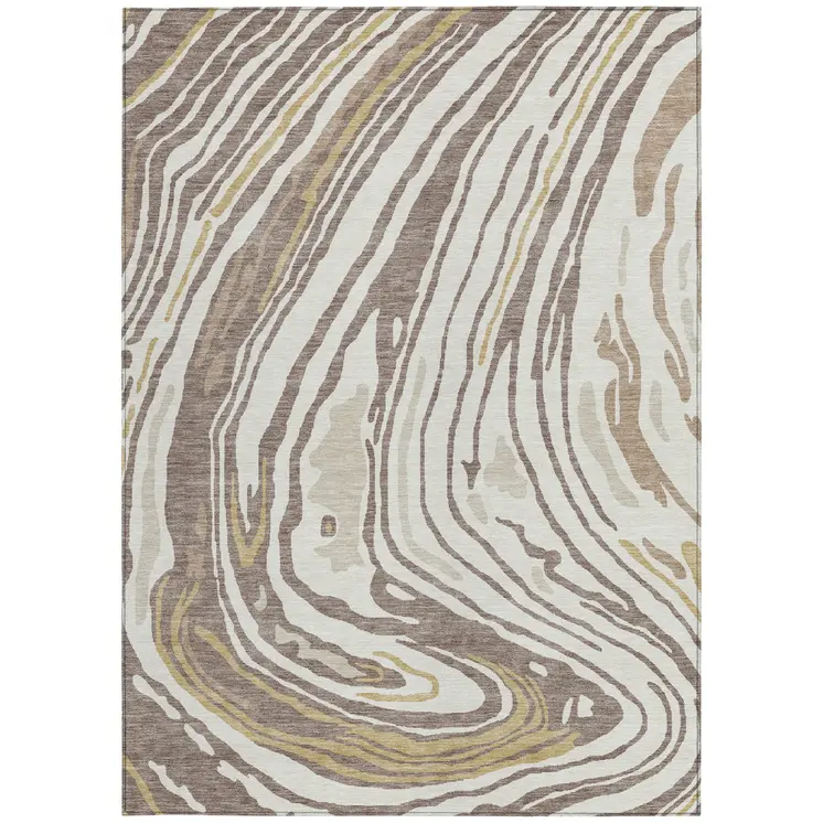 5' X 8' Taupe Brown And Beige Abstract Washable Indoor Outdoor Area Rug