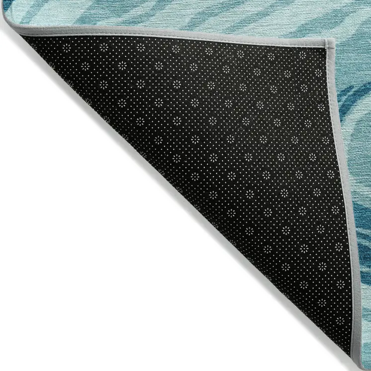 3' X 5' Turquoise Teal Blue And Gray Abstract Washable Indoor Outdoor Area Rug