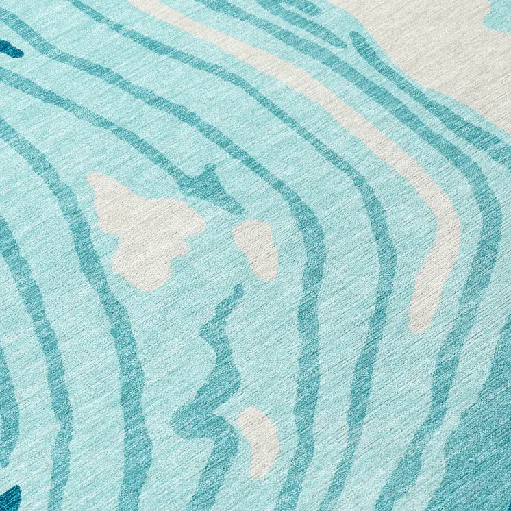 3' X 5' Turquoise Teal Blue And Gray Abstract Washable Indoor Outdoor Area Rug