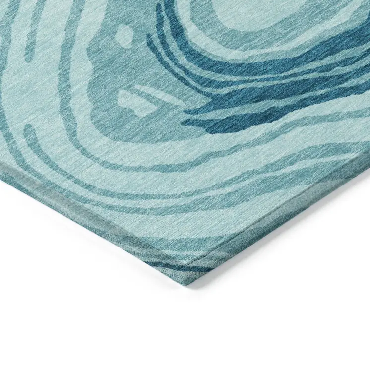 10' X 14' Turquoise Teal Blue And Gray Abstract Washable Indoor Outdoor Area Rug