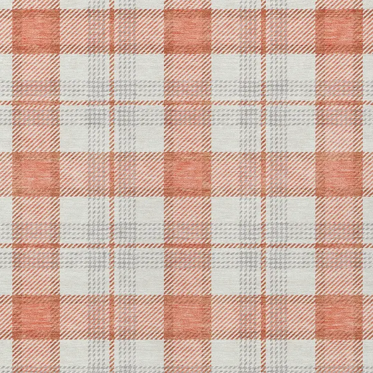 3' X 5' Coral And Beige Plaid Washable Indoor Outdoor Area Rug
