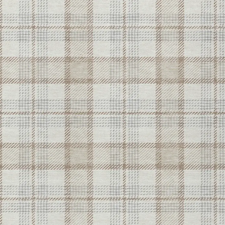 9' X 12' Linen And Brown Plaid Washable Indoor Outdoor Area Rug