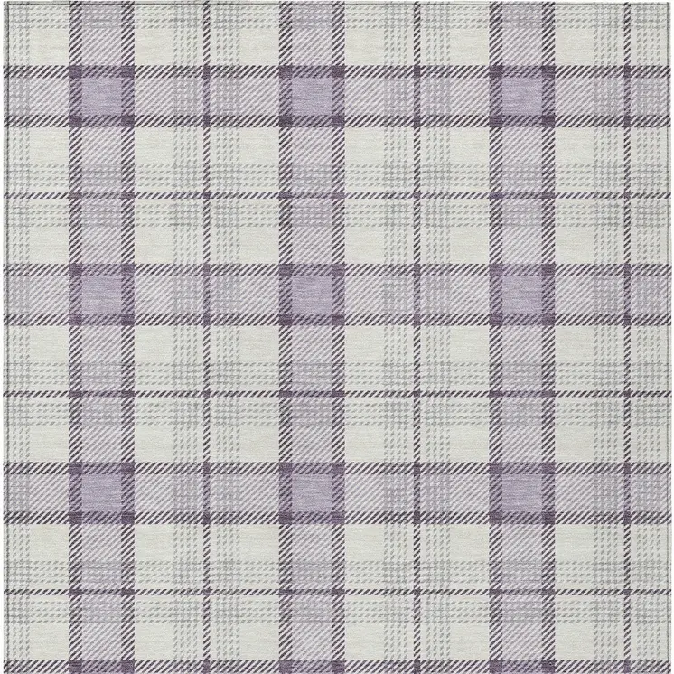 5' X 8' Lavender Purple And Gray Plaid Washable Indoor Outdoor Area Rug