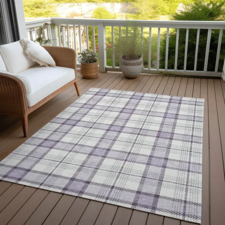 5' X 8' Lavender Purple And Gray Plaid Washable Indoor Outdoor Area Rug
