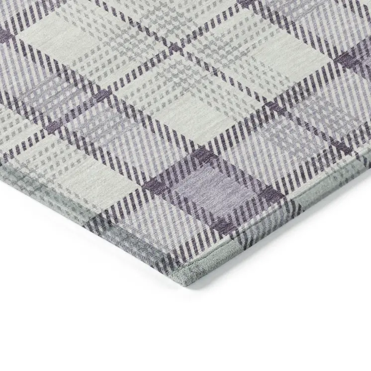 5' X 8' Lavender Purple And Gray Plaid Washable Indoor Outdoor Area Rug