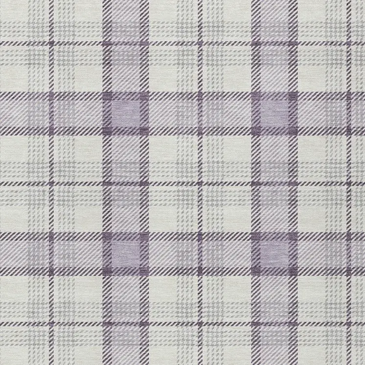 8' X 10' Lavender Purple And Gray Plaid Washable Indoor Outdoor Area Rug