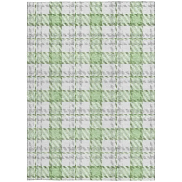 3' X 5' Mint Green And Beige Plaid Washable Indoor Outdoor Area Rug