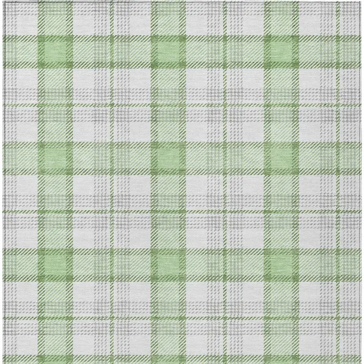 8' X 10' Mint Green And Beige Plaid Washable Indoor Outdoor Area Rug