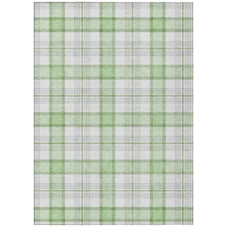 8' X 10' Mint Green And Beige Plaid Washable Indoor Outdoor Area Rug