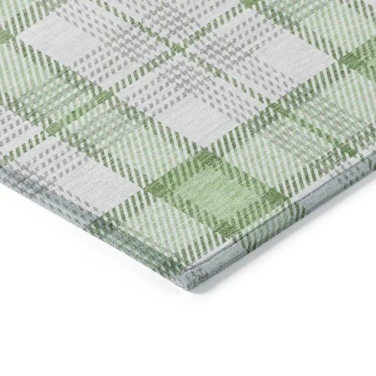 8' X 10' Mint Green And Beige Plaid Washable Indoor Outdoor Area Rug