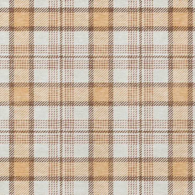 3' X 5' Peach And Beige Plaid Washable Indoor Outdoor Area Rug