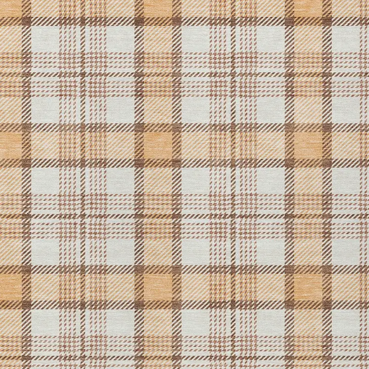 5' X 8' Peach And Beige Plaid Washable Indoor Outdoor Area Rug