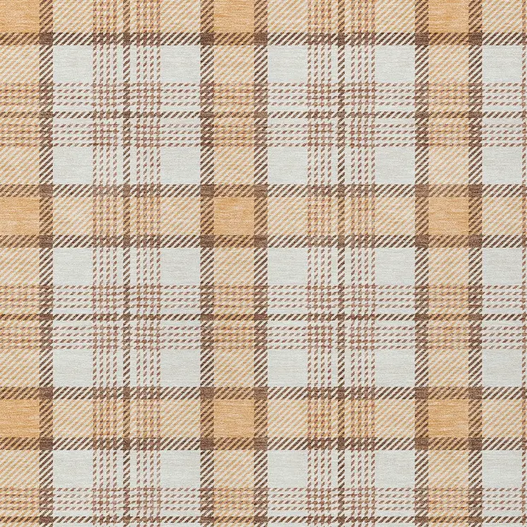 9' X 12' Peach And Beige Plaid Washable Indoor Outdoor Area Rug