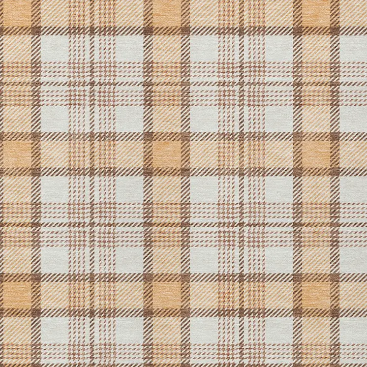 10' X 14' Peach And Beige Plaid Washable Indoor Outdoor Area Rug