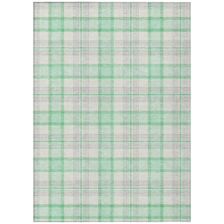 3' X 5' Green And Gray Plaid Washable Indoor Outdoor Area Rug