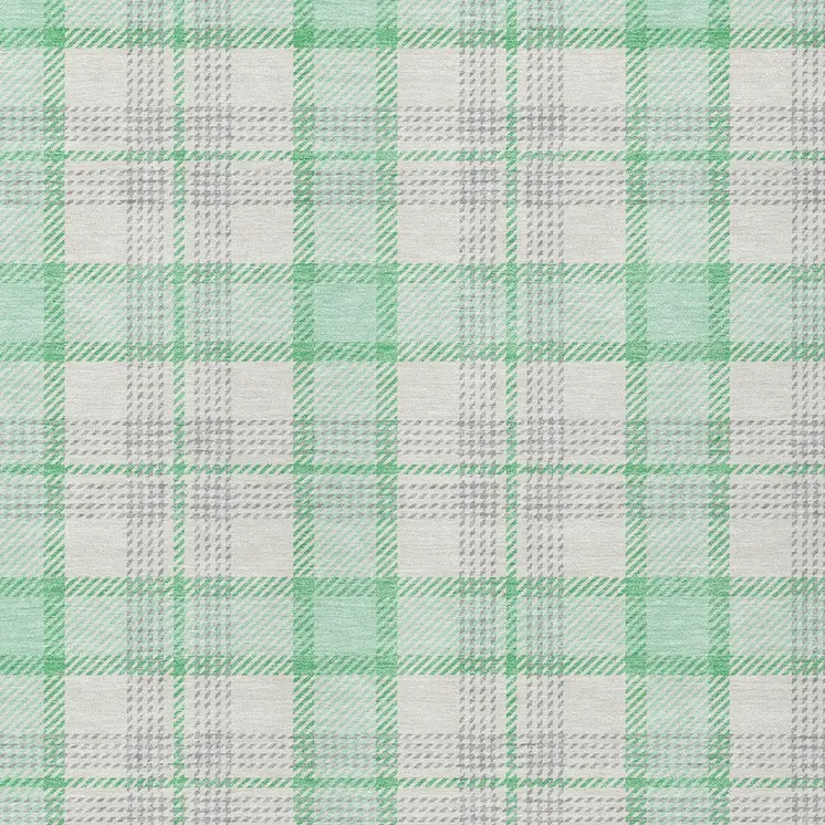 9' X 12' Green And Gray Plaid Washable Indoor Outdoor Area Rug