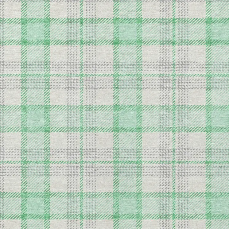 10' X 14' Green And Gray Plaid Washable Indoor Outdoor Area Rug