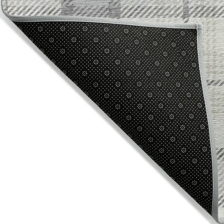 9' X 12' Silver And Gray Plaid Washable Indoor Outdoor Area Rug