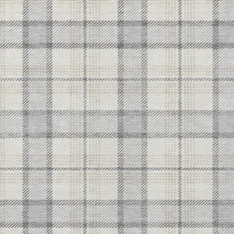 9' X 12' Silver And Gray Plaid Washable Indoor Outdoor Area Rug