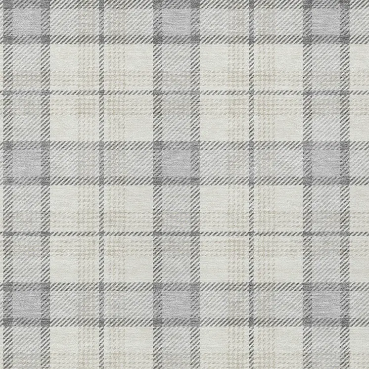 10' X 14' Silver And Gray Plaid Washable Indoor Outdoor Area Rug