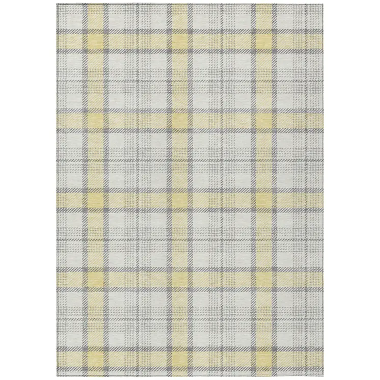 5' X 8' Yellow And Gray Plaid Washable Indoor Outdoor Area Rug