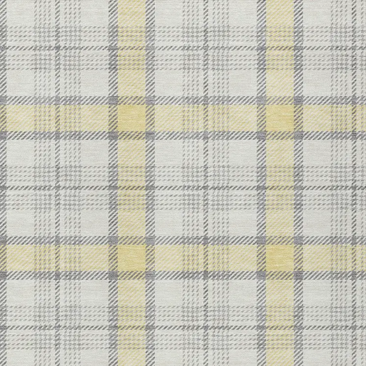 5' X 8' Yellow And Gray Plaid Washable Indoor Outdoor Area Rug