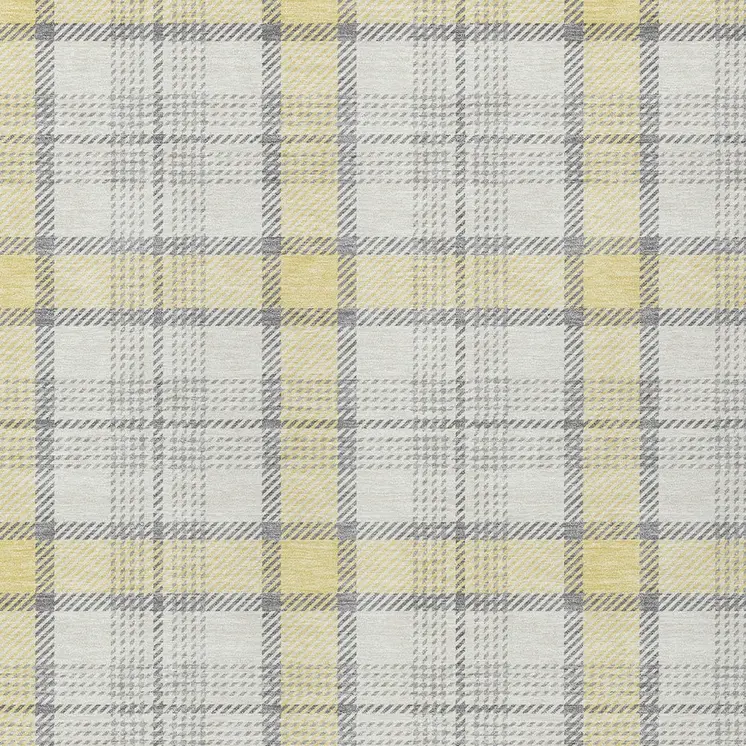 8' X 10' Yellow And Gray Plaid Washable Indoor Outdoor Area Rug