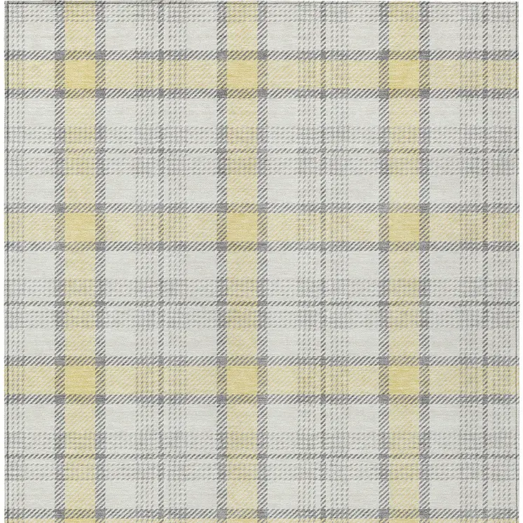 8' X 10' Yellow And Gray Plaid Washable Indoor Outdoor Area Rug