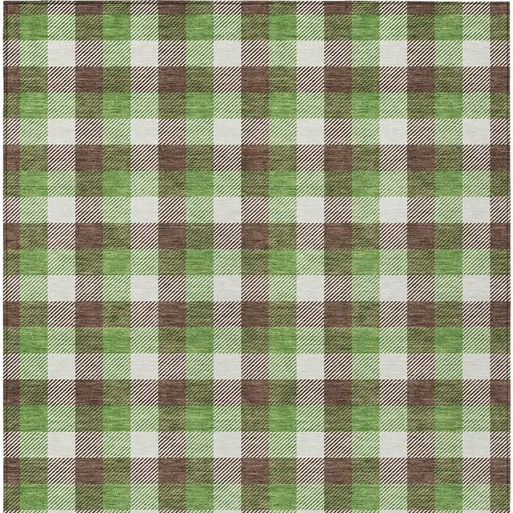 3' X 5' Brown Green And Beige Plaid Washable Indoor Outdoor Area Rug