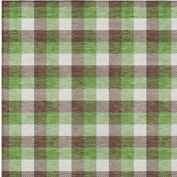 5' X 8' Brown Green And Beige Plaid Washable Indoor Outdoor Area Rug