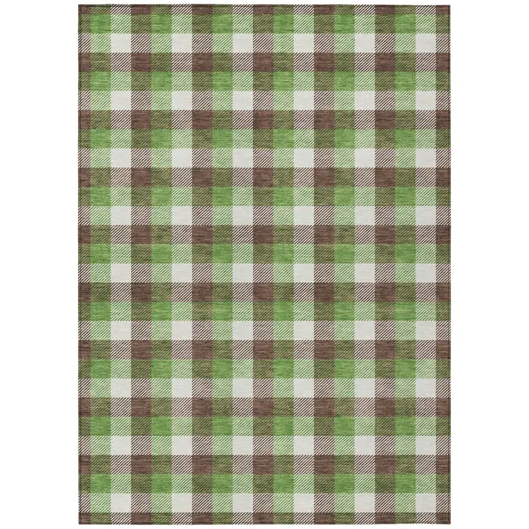 8' X 10' Brown Green And Beige Plaid Washable Indoor Outdoor Area Rug