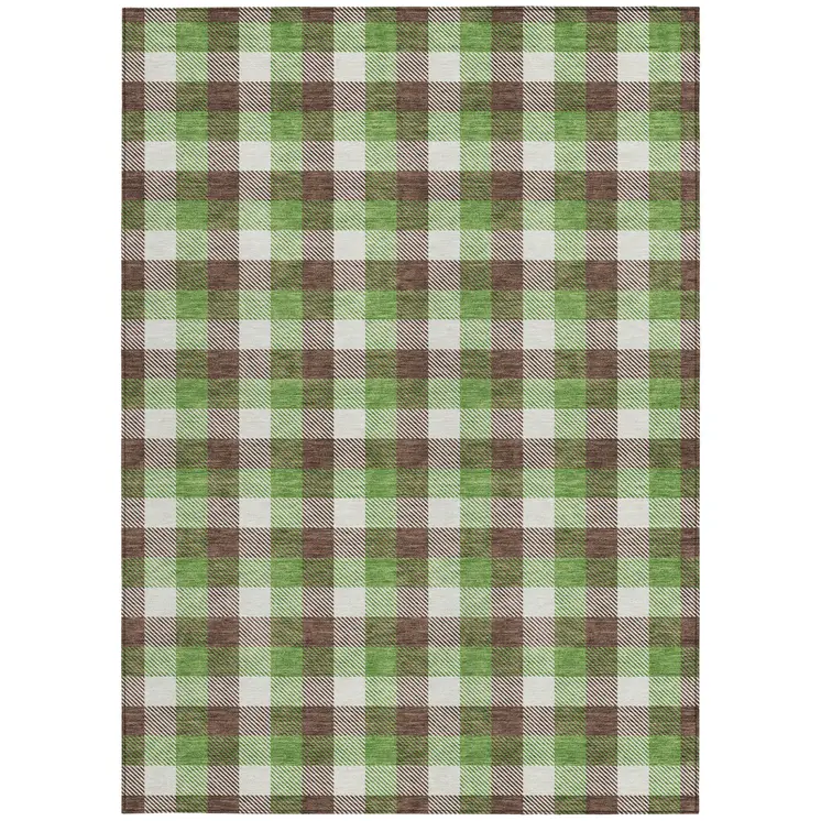 8' X 10' Brown Green And Beige Plaid Washable Indoor Outdoor Area Rug