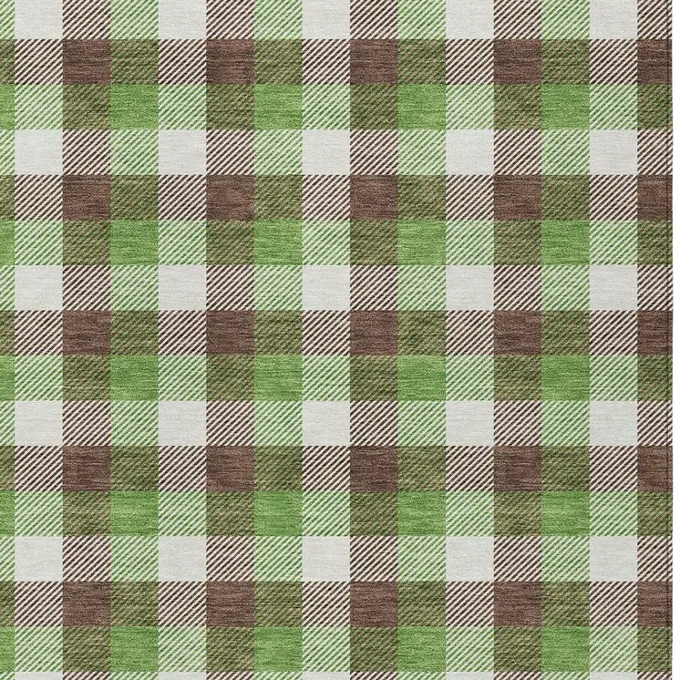 10' X 14' Brown Green And Beige Plaid Washable Indoor Outdoor Area Rug