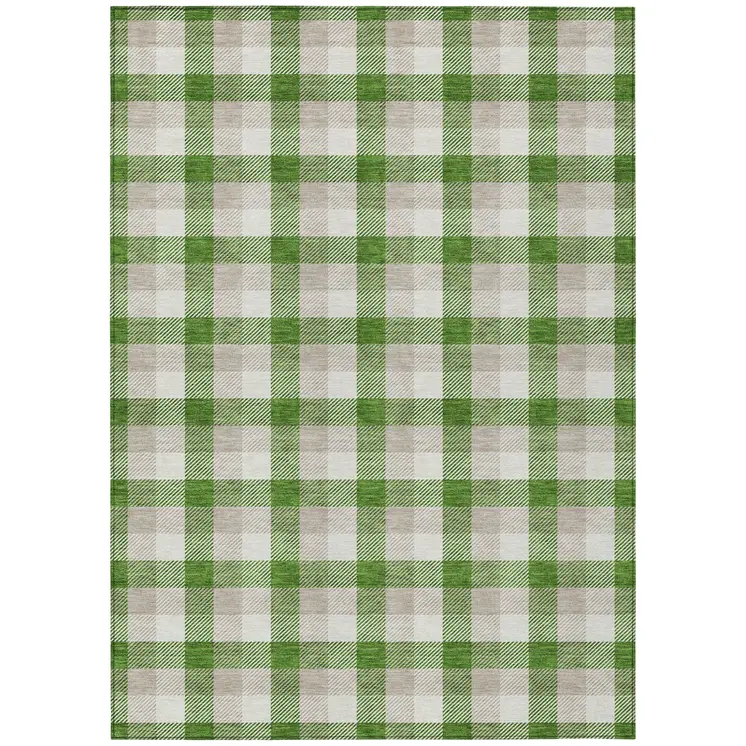 3' X 5' Emerald And Gray Plaid Washable Indoor Outdoor Area Rug
