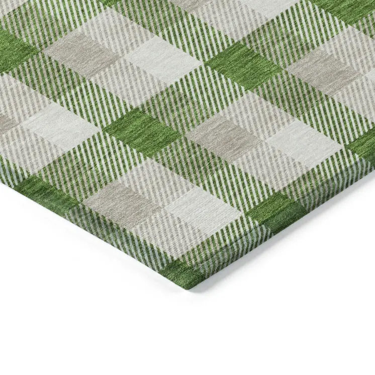 3' X 5' Emerald And Gray Plaid Washable Indoor Outdoor Area Rug