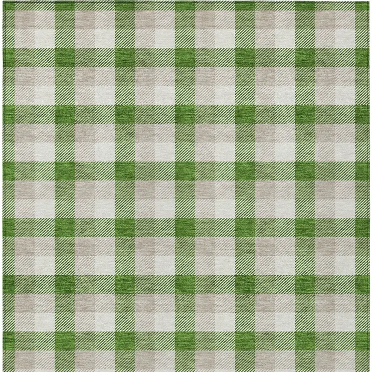 3' X 5' Emerald And Gray Plaid Washable Indoor Outdoor Area Rug