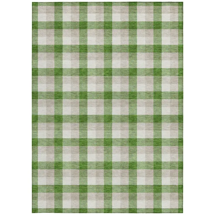 9' X 12' Emerald And Gray Plaid Washable Indoor Outdoor Area Rug