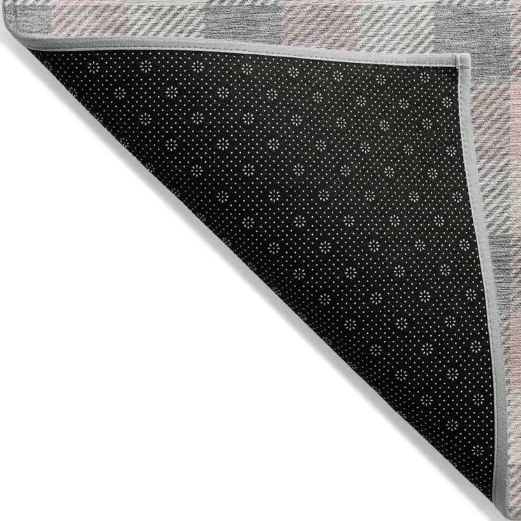 5' X 8' Granite Gray And Pink Plaid Washable Indoor Outdoor Area Rug